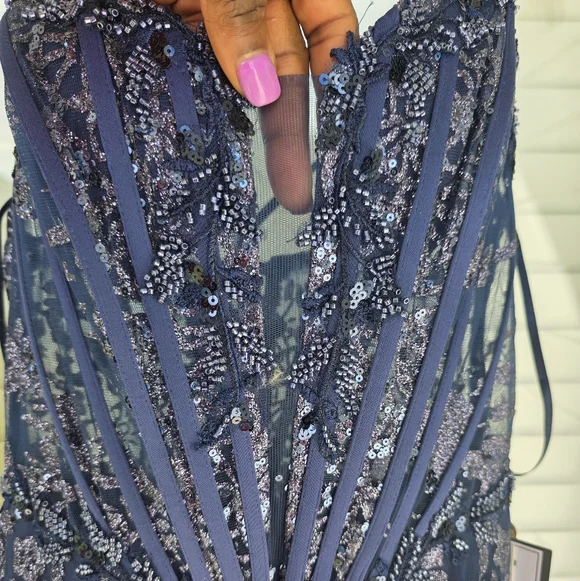 $279 Say Yes To The Dress Juniors' Glitter Mesh Corset Gown Sz 5/6 Glam Prom NWT